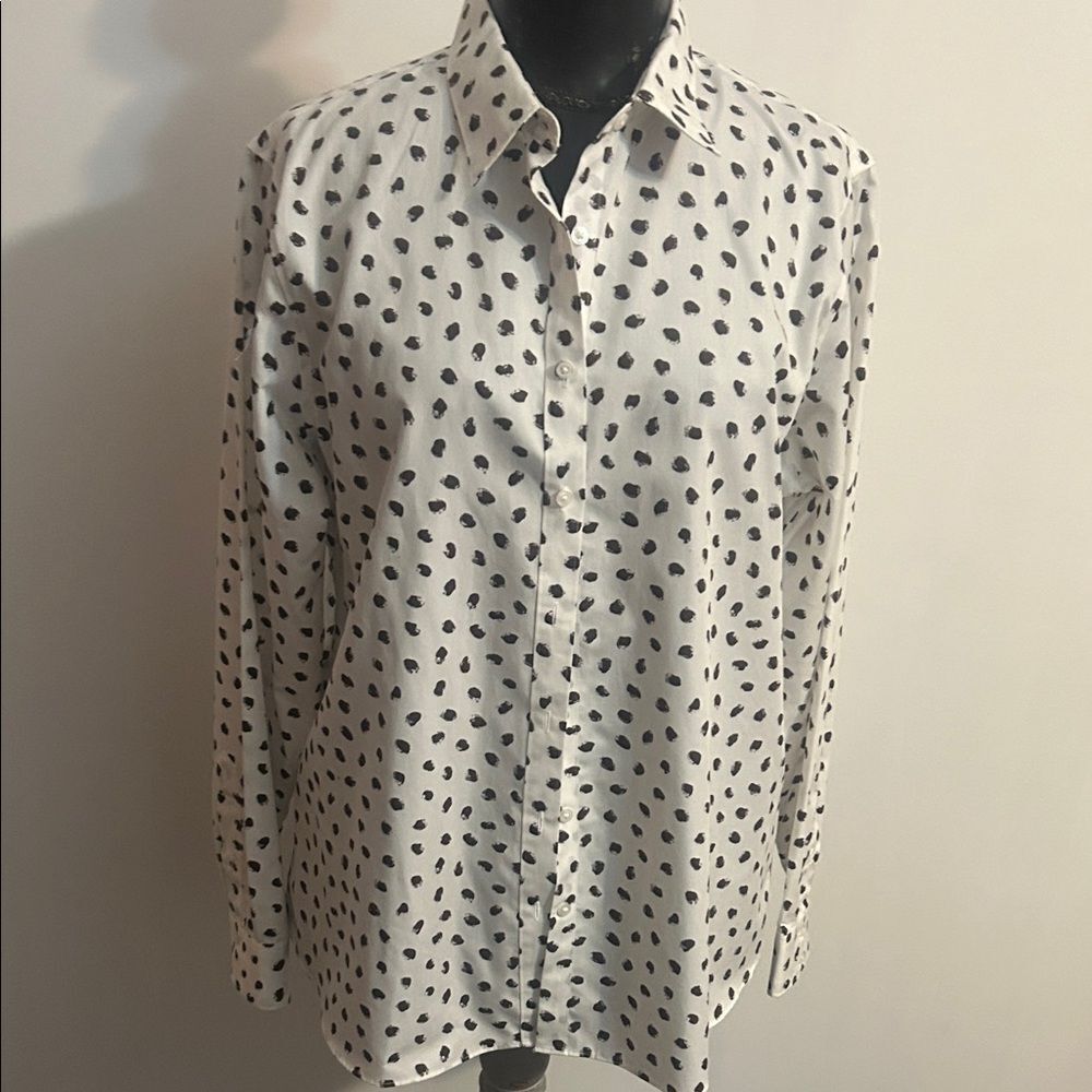 Classic White Button-Up Shirt with Black Dot Print
